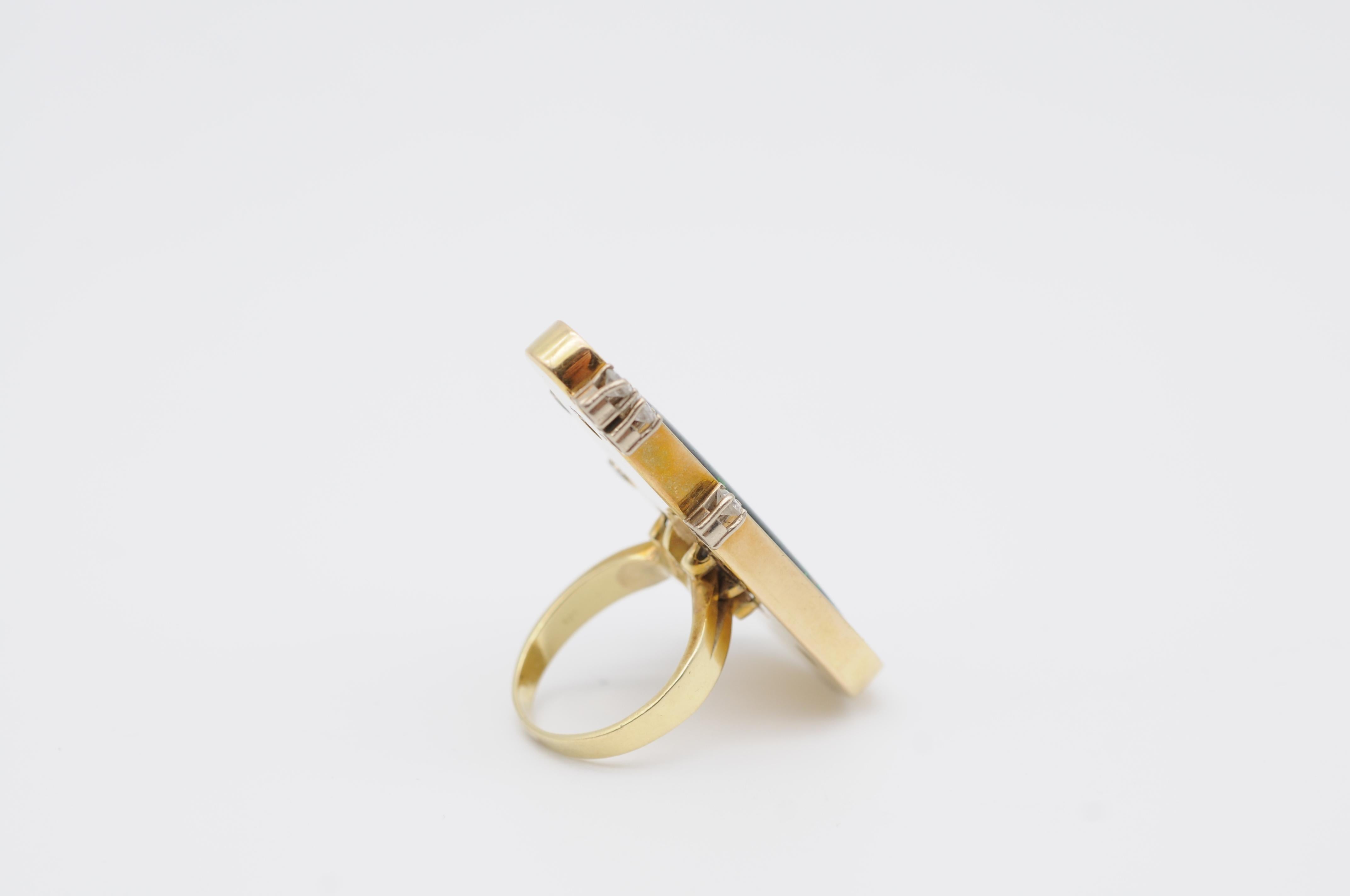 Fancy Australian Black Opal Ring with Brilliants, 14k Yellow Gold 1