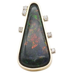 Ausgefallener australischer schwarzer Opalring mit Brilliants, 14k Gelbgold
