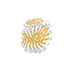 Fancy Yellow Diamond Feather Ring 5.70ct Pear & Round Diamonds 18K Gold