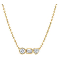 Fancy Bezel Three Stone Bezel Round Emerald Heart Cut Diamond Necklace