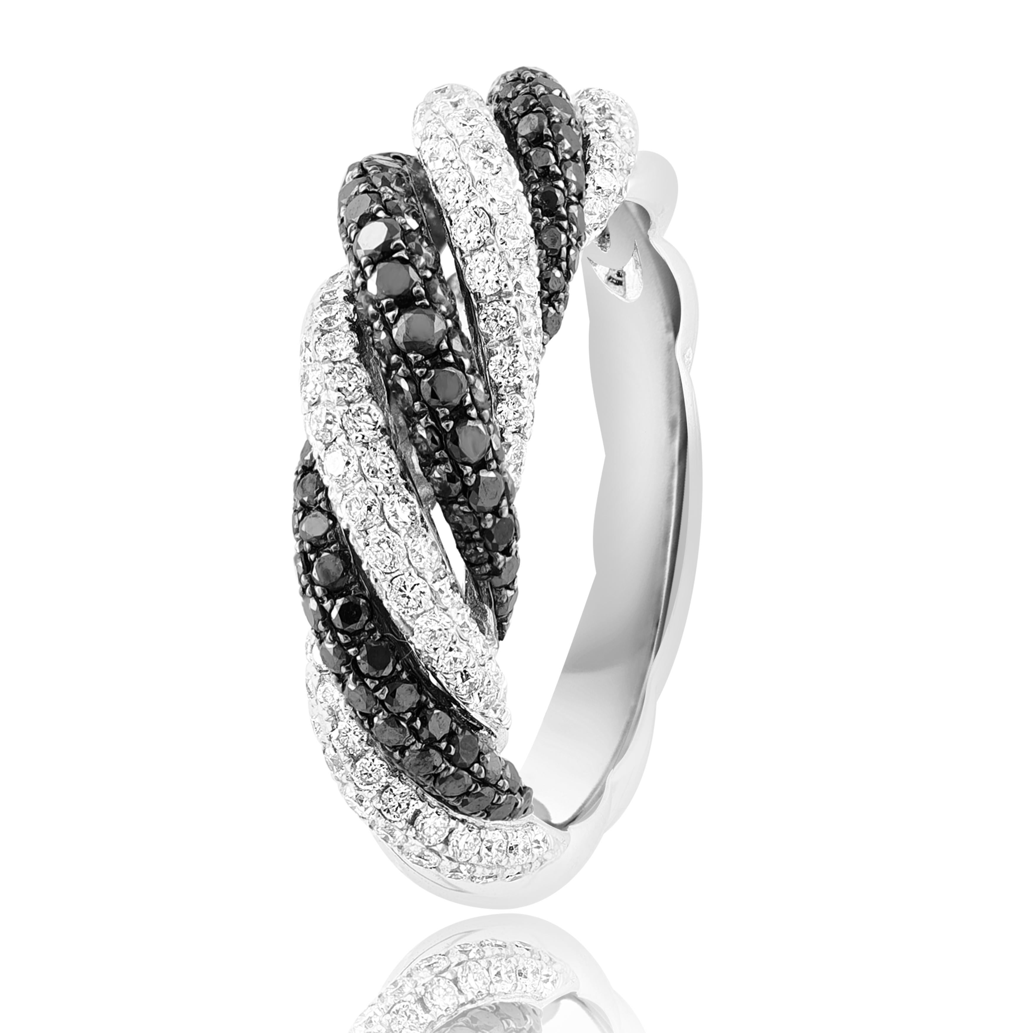 Contemporary Fancy Black Diamond and White Diamond Fashion Band in 18K White Gold For Sale
