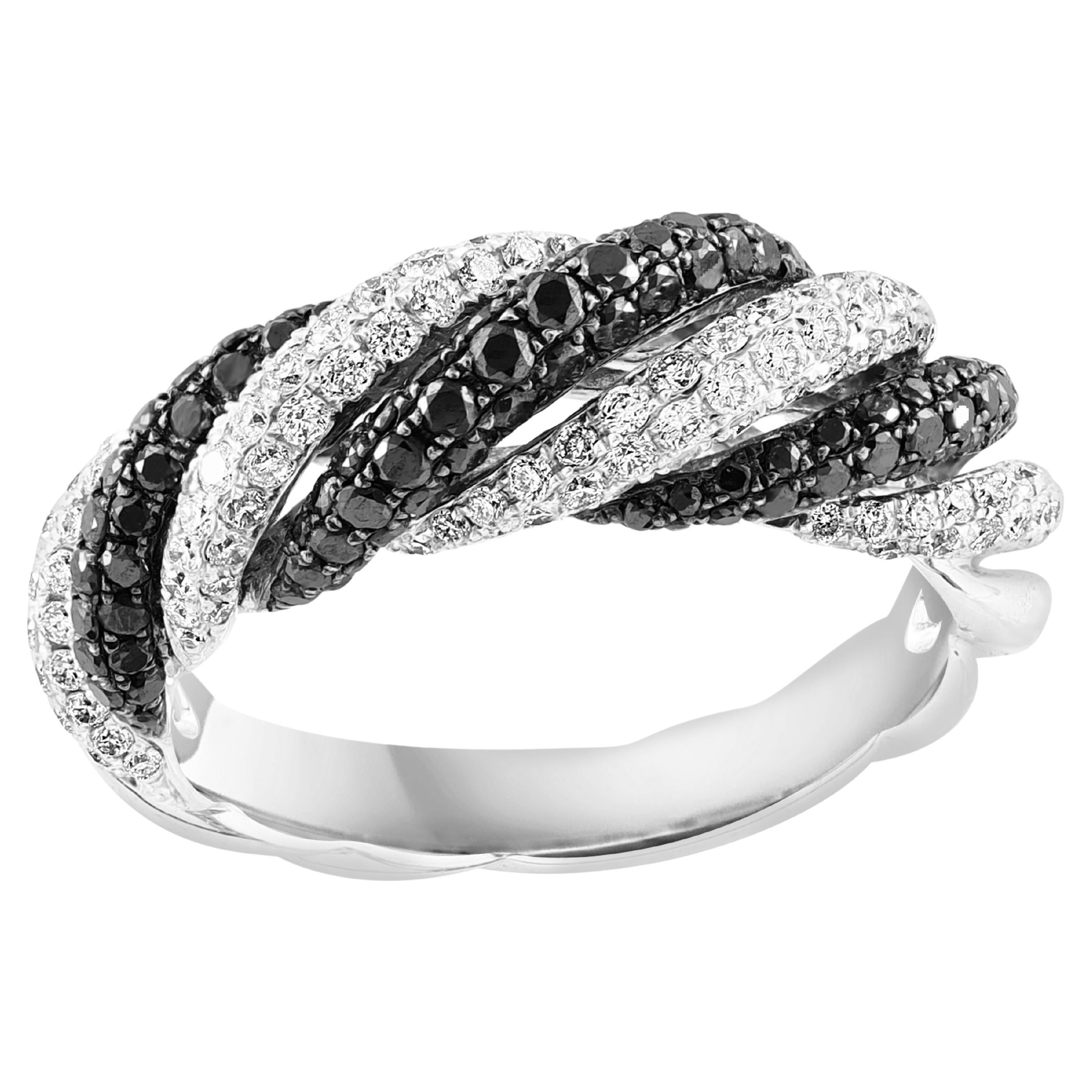 Fancy Black Diamond and White Diamond Fashion Band in 18K White Gold For Sale