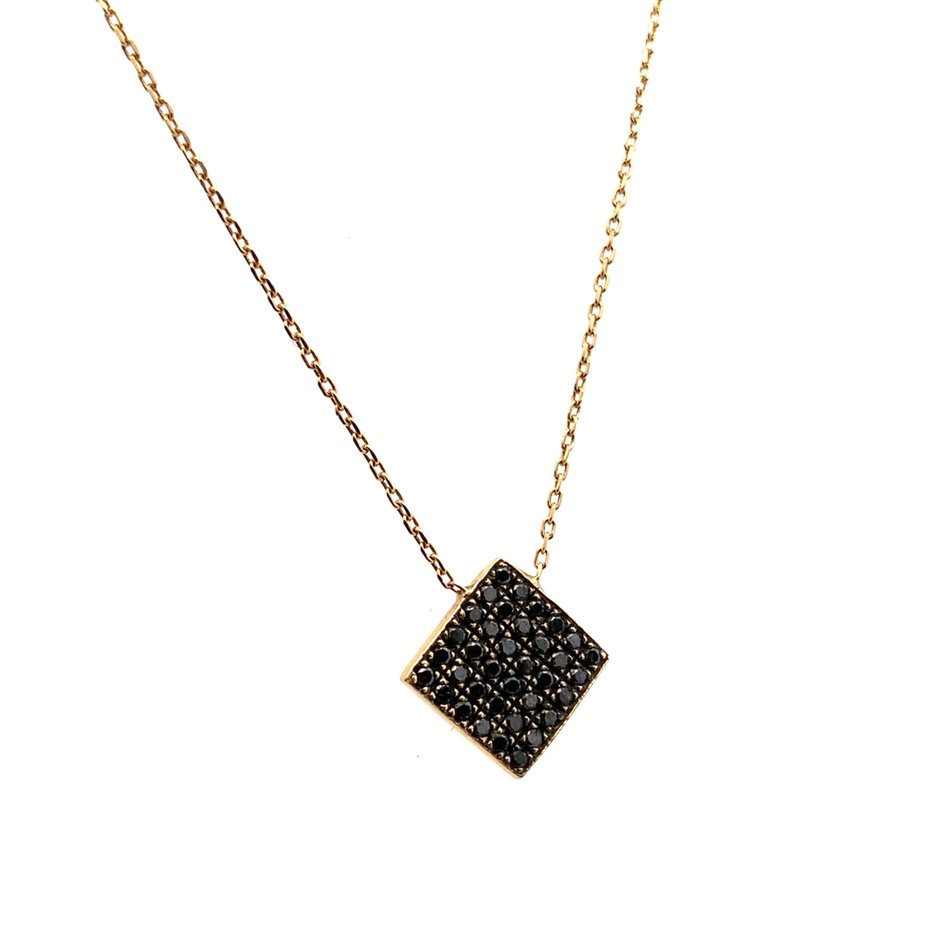 Round Cut Fancy black diamond pendant necklace 18k yellow gold For Sale