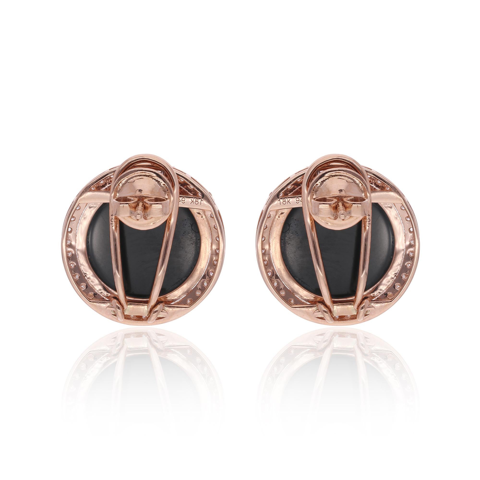 Fancy Black Onyx Gemstone Medusa Head Earrings Diamond Pave 14 Karat Rose Gold In New Condition For Sale In Diera, Dubai