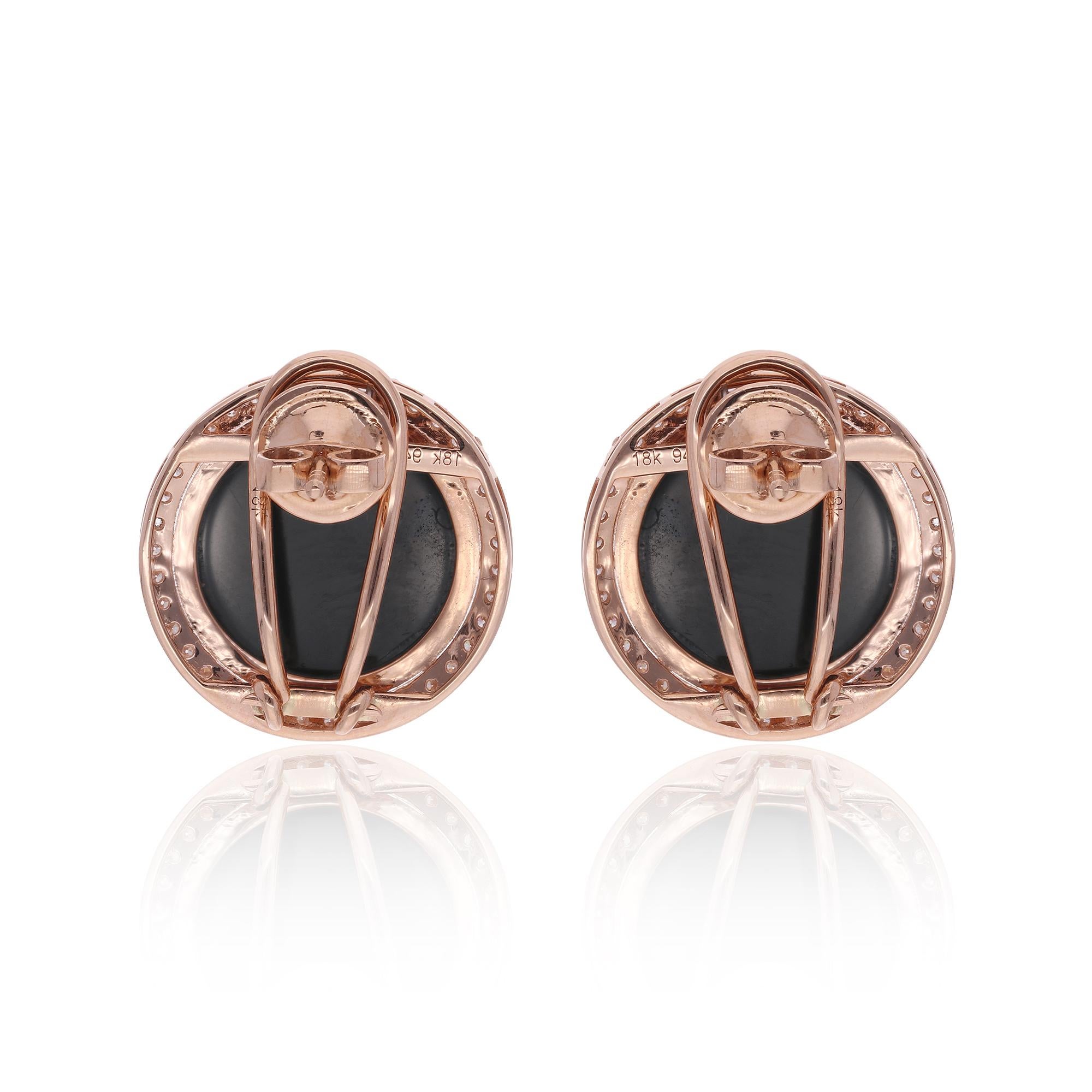 Women's Fancy Black Onyx Gemstone Medusa Head Earrings Diamond Pave 18 Karat Rose Gold For Sale