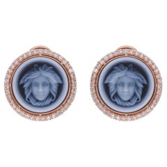 Fancy Black Onyx Gemstone Medusa Head Earrings Diamond Pave 18 Karat Rose Gold