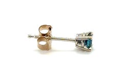 Fancy Blue Diamond Single Stud Earring Mined .13ct 14K White Gold 4 Prong