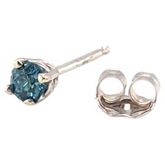 Fancy Blue Diamond Single Stud Earring Mined .13ct 14K White Gold 4 Prong