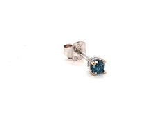 Fancy Blue Diamond Single Stud Earring Mined .14ct 14K White Gold 4 Prong