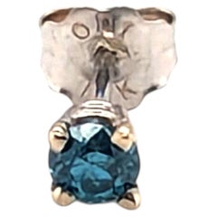 Fancy Blue Diamond Single Stud Earring Mined .14ct 14K White Gold 4 Prong