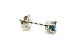 Fancy Blue Diamond Single Stud Earring Mined .15ct 14K White Gold 4 Prong