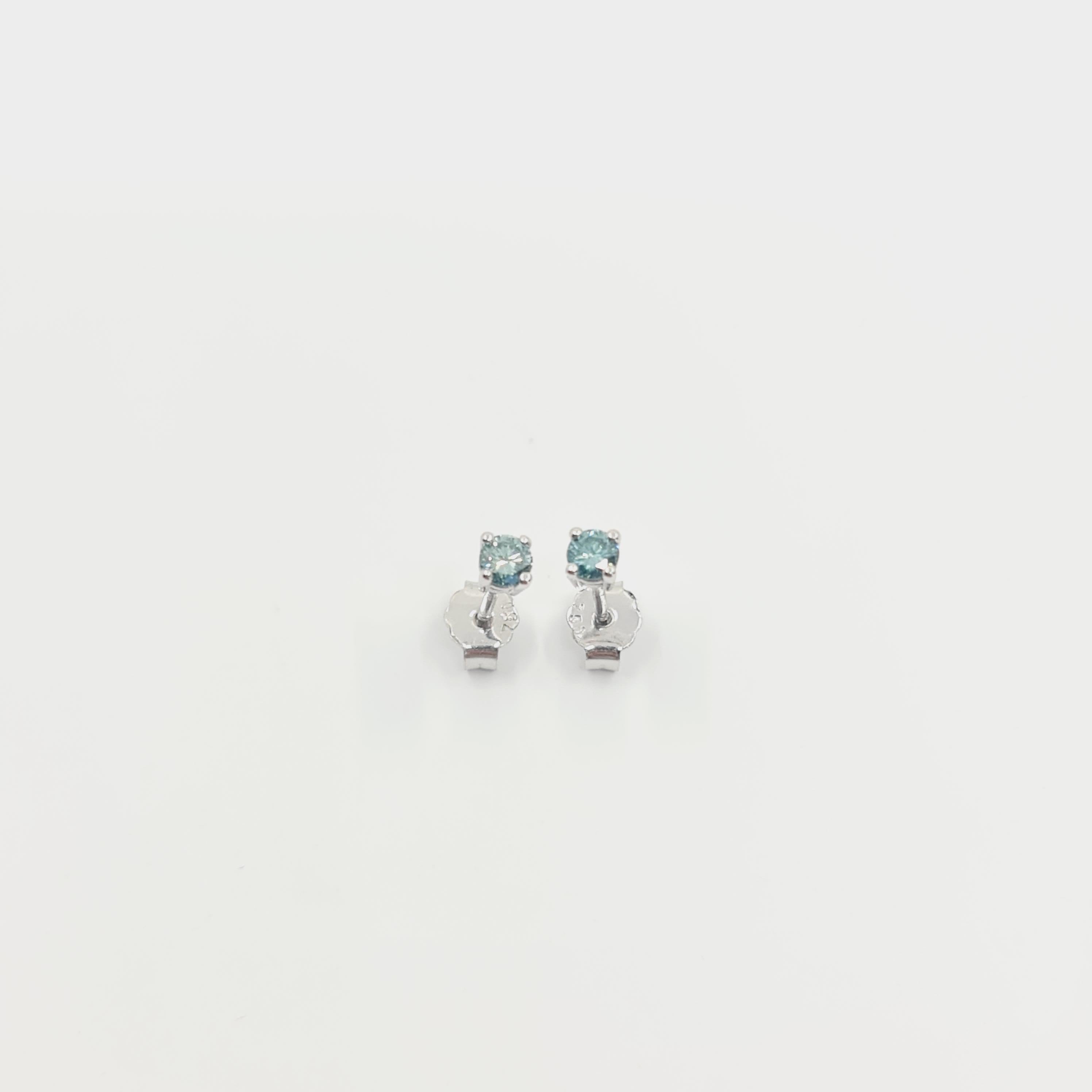 Modern Fancy Blue-Green Diamond Earrings 0.27 Ct Fancy Intense Blue-Green/VS 18k Gold For Sale