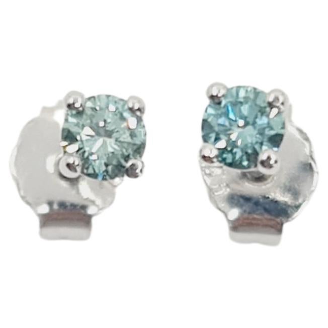Fancy Blue-Green Diamond Earrings 0.27 Ct Fancy Intense Blue-Green/VS 18k Gold For Sale