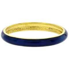 Fancy Blue Navy Enamel 14 Karat Yellow Gold Band Ring
