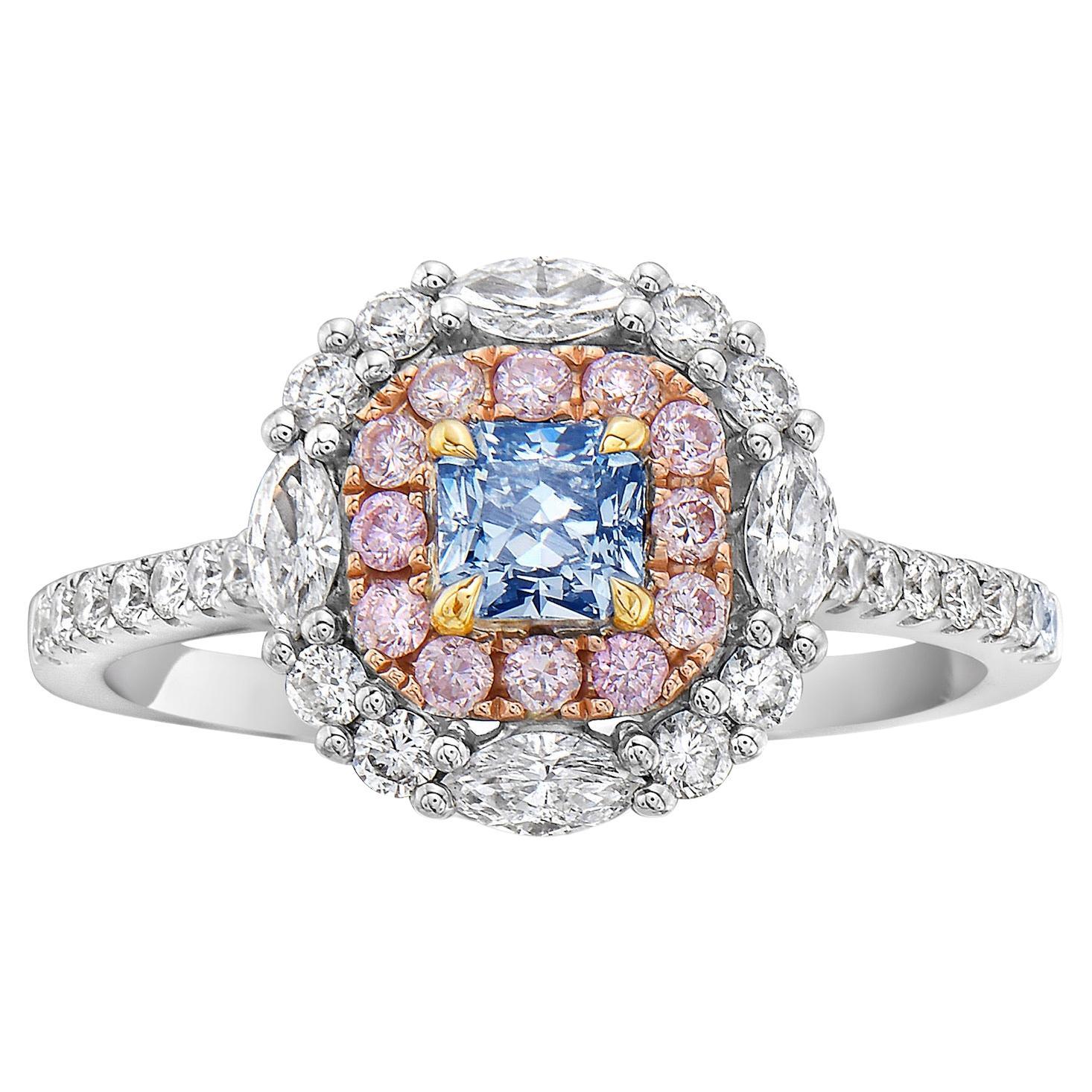 Fancy Blue Radiant Diamond Ring For Sale
