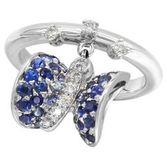 Fancy Blue Sapphire Butterfly Ring White Diamond White Gold