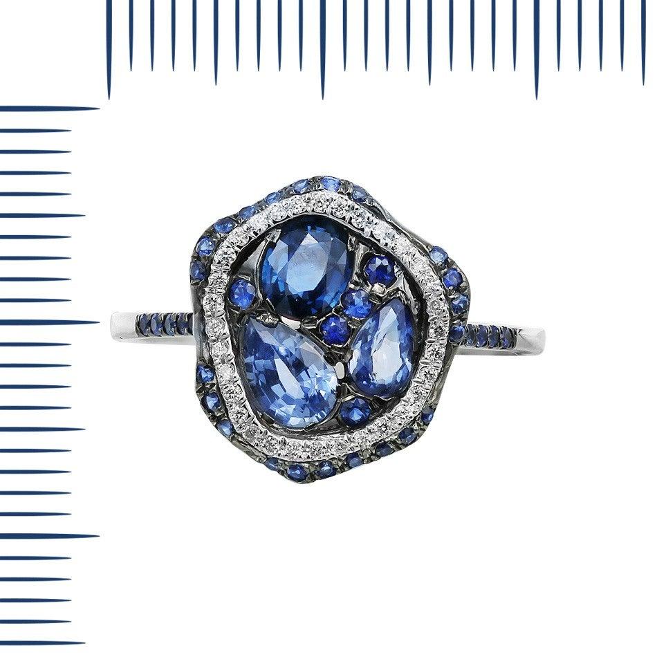 For Sale:  Fancy Blue Sapphire Diamond White Gold Ring 2