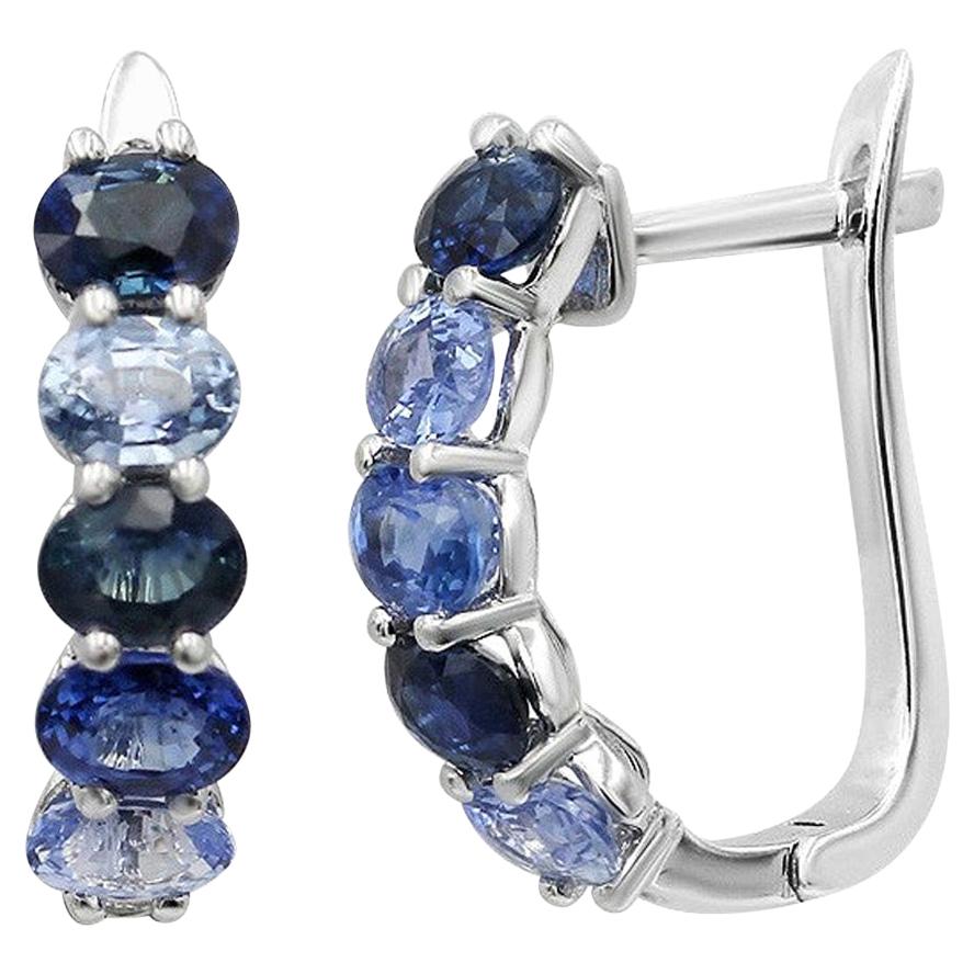 Fancy Blue Sapphire Diamond White Gold Stud Earrings for Her