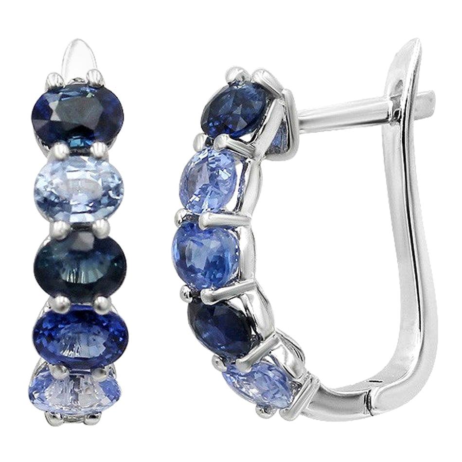 Blue Sapphire Diamond Stud Earrings with Diamond Halo 18k White Gold ...