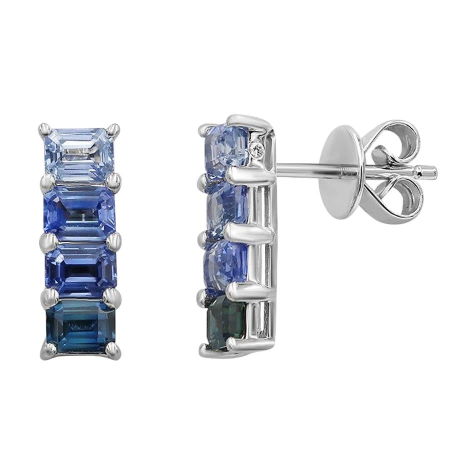 Fancy Blue Sapphire Diamond White Gold Stud Earrings For Sale