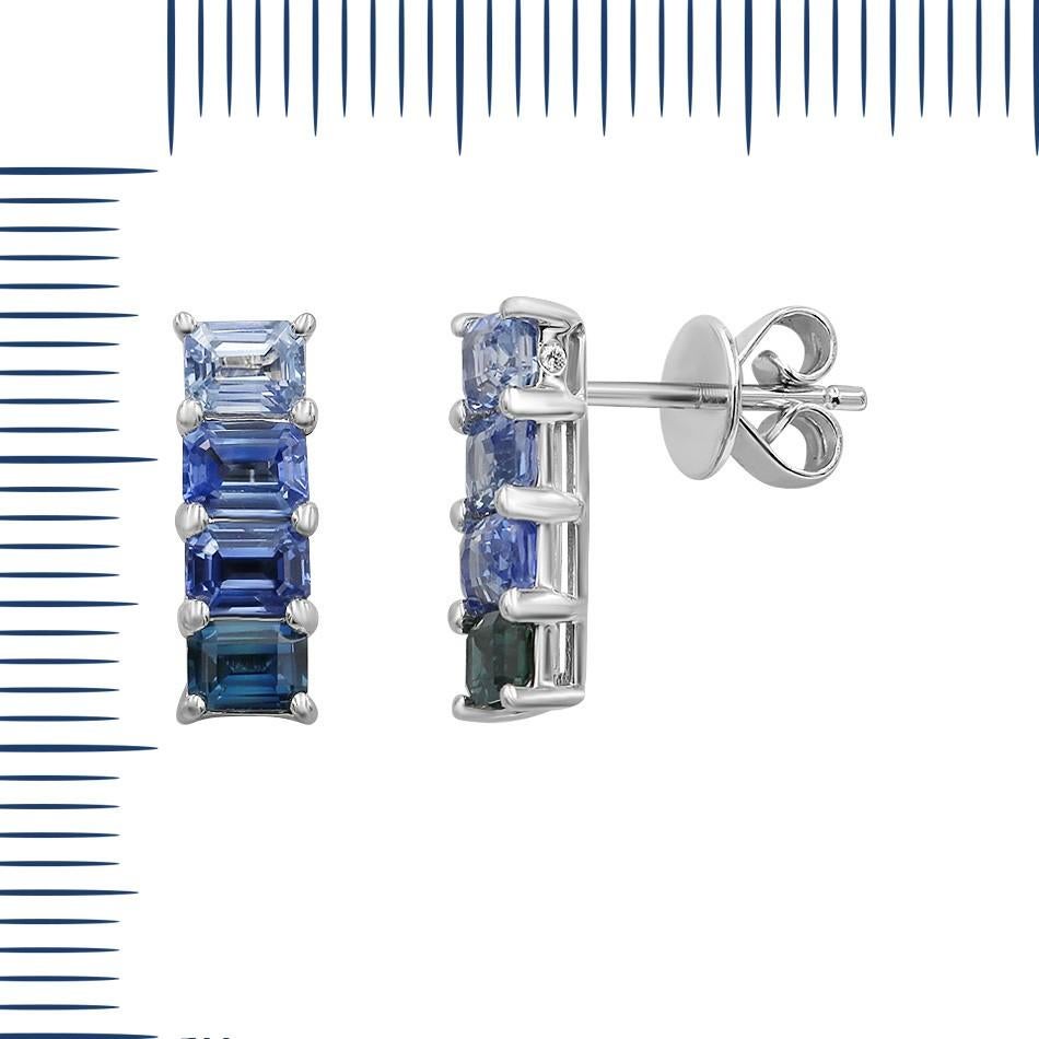 Modern Fancy Blue Sapphire Diamond White Gold Stud Ring For Sale