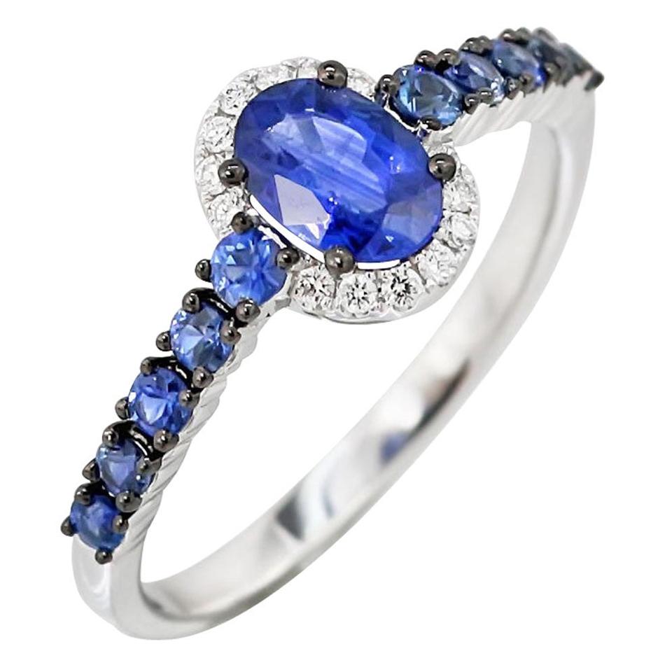 For Sale:  Fancy Blue Sapphire White Diamond White Gold Ring