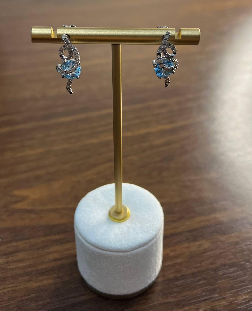 Mixed Cut Fancy Blue Topaz White Champagne Diamond Halo 14K White Gold Fancy Earrings For Sale