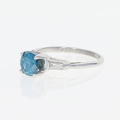 Fancy Blue and White Diamond Engagement Ring, Platinum Cushion Cut 1.45 Carat