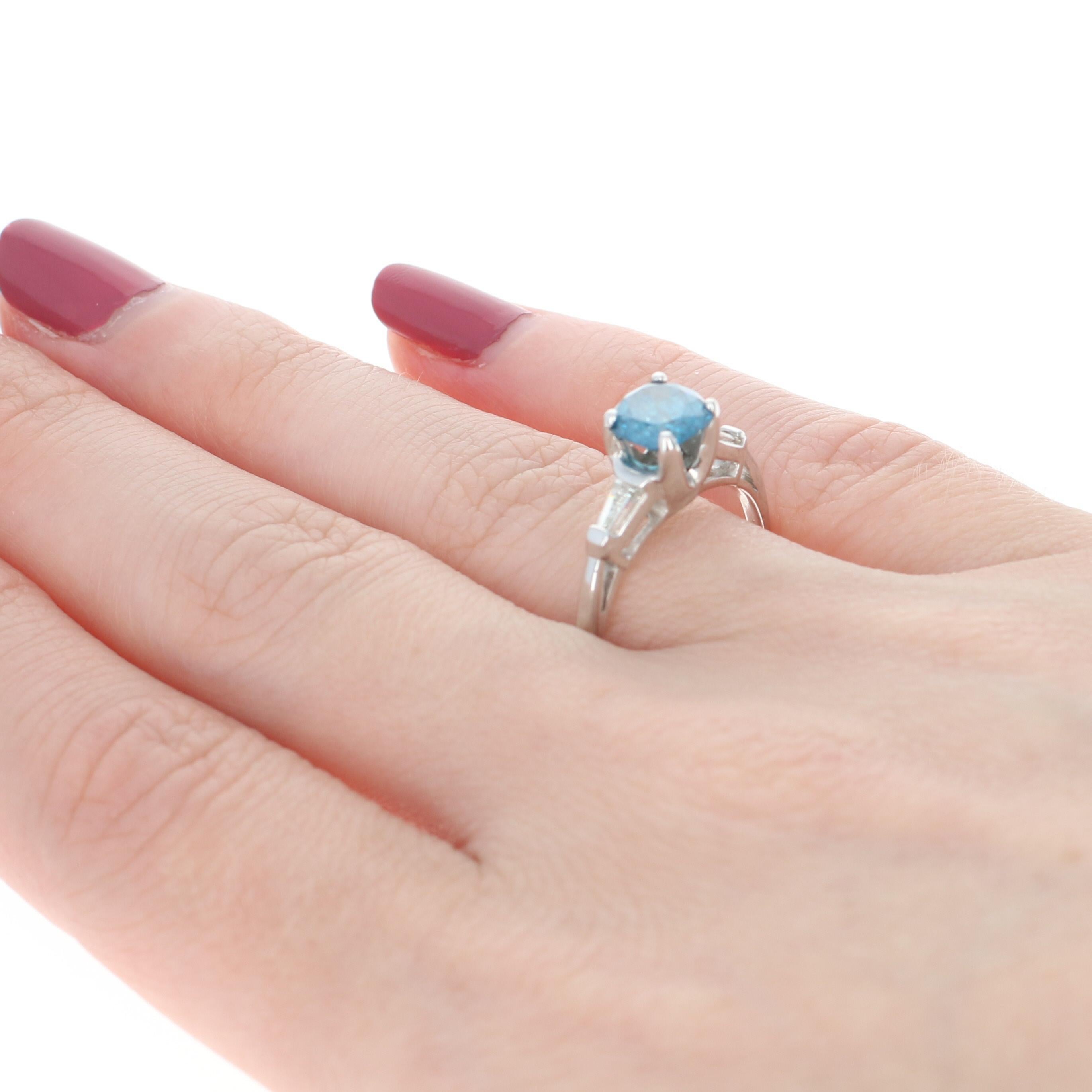 Women's Fancy Blue and White Diamond Engagement Ring, Platinum Cushion Cut 1.45 Carat