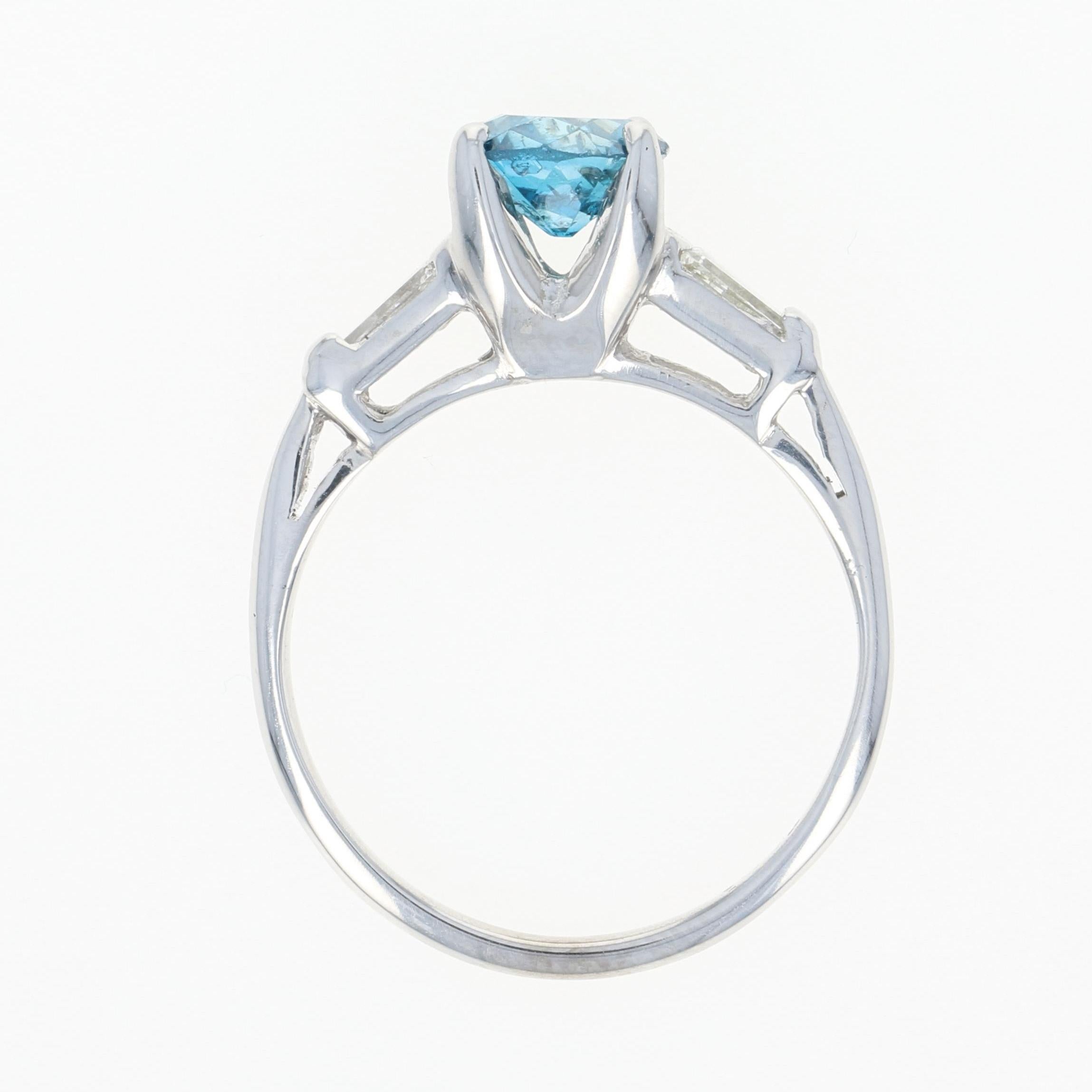 Fancy Blue and White Diamond Engagement Ring, Platinum Cushion Cut 1.45 Carat 1