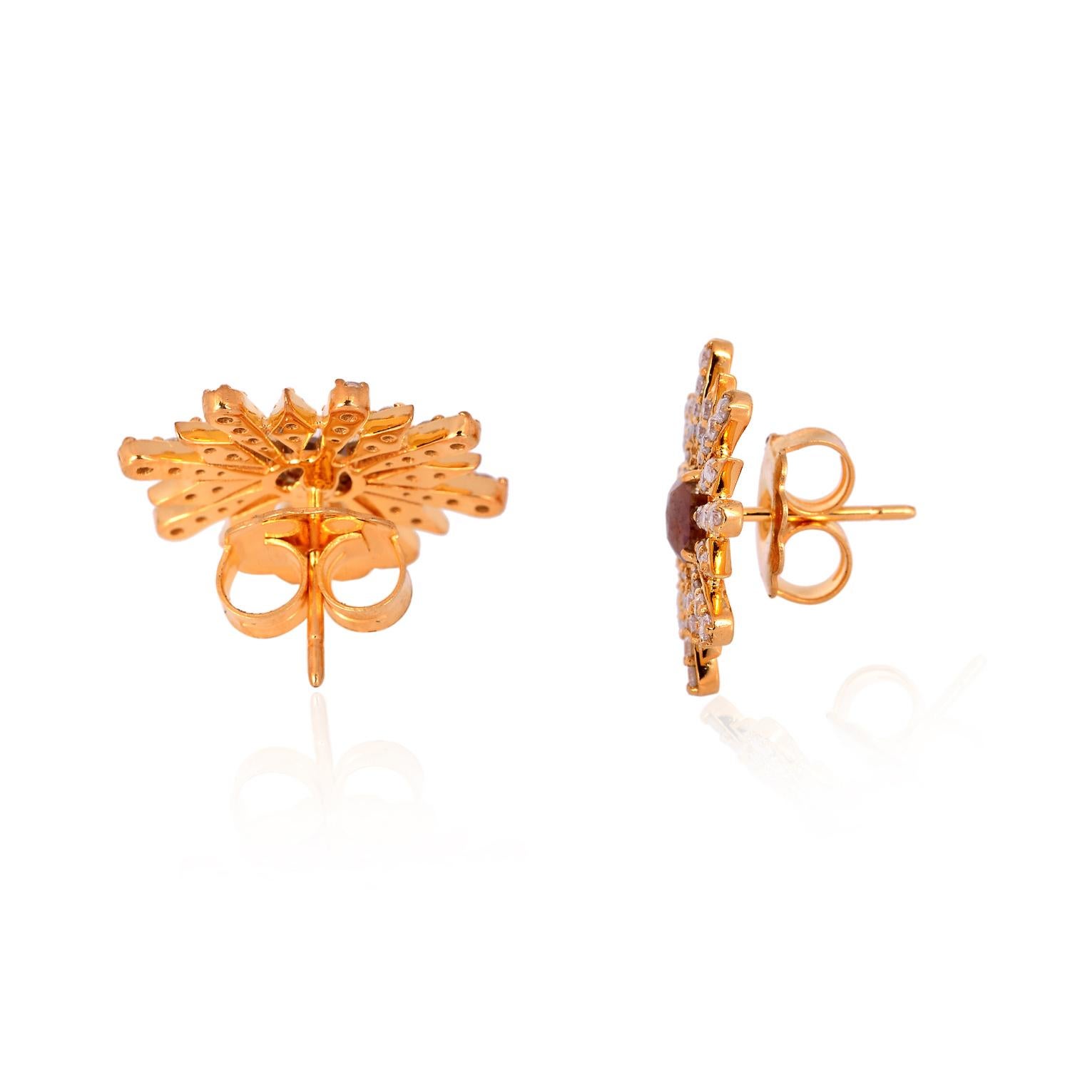 Contemporary Fancy Diamond 18 Karat Gold Starburst Stud Earrings For Sale