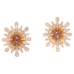 Fancy Diamond 18 Karat Gold Starburst Stud Earrings