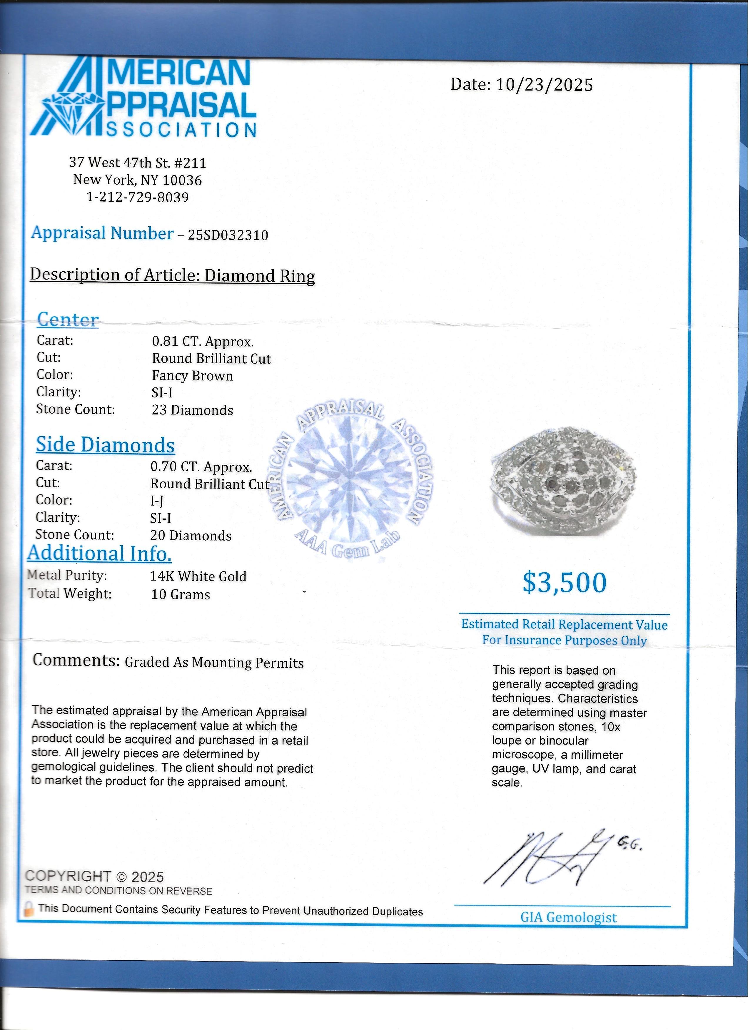 Fancy Brown and White Diamond Graduated Dome Ring in 14 Karat White Gold in vendita 4