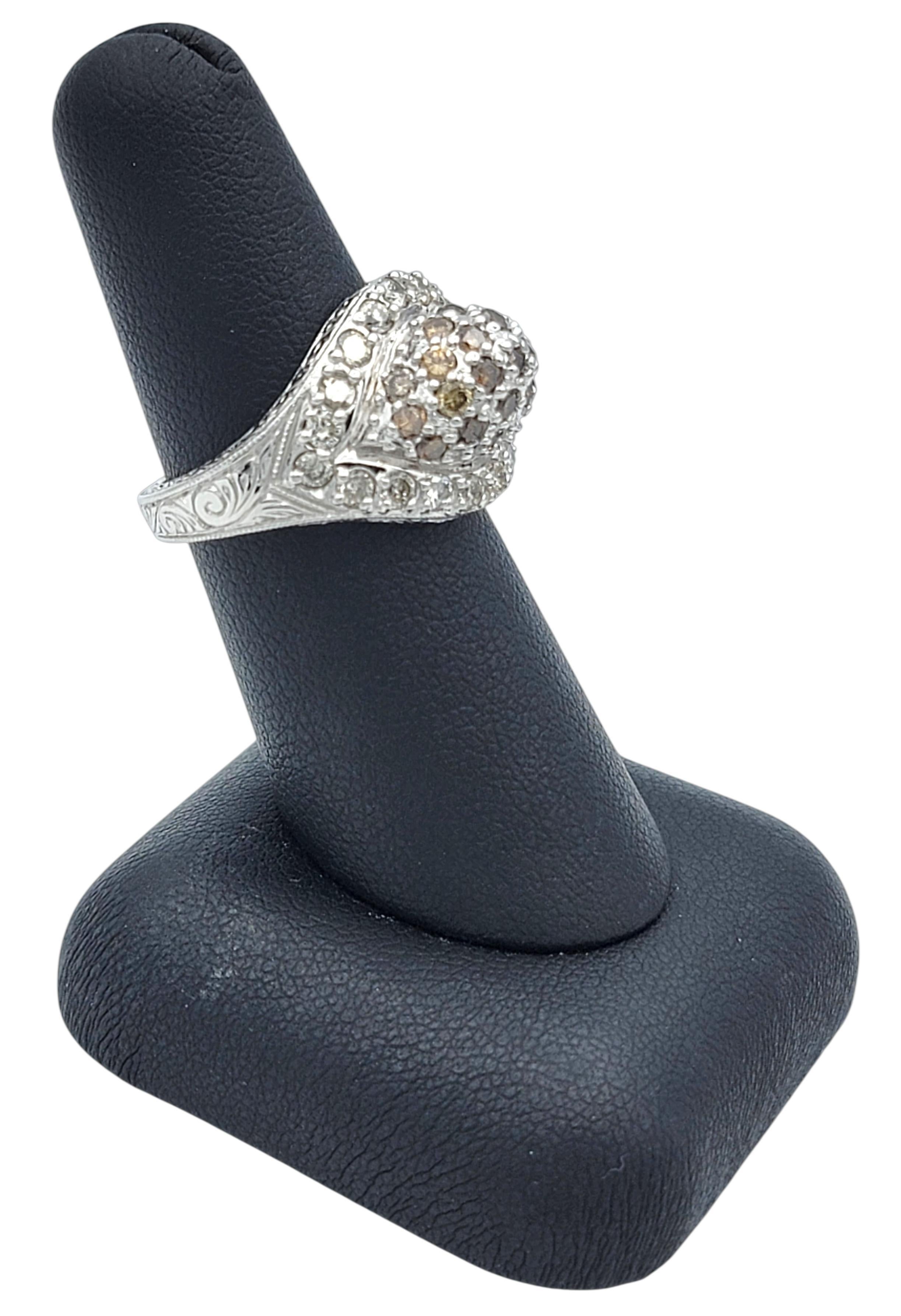 Fancy Brown and White Diamond Graduated Dome Ring in 14 Karat White Gold in vendita 3