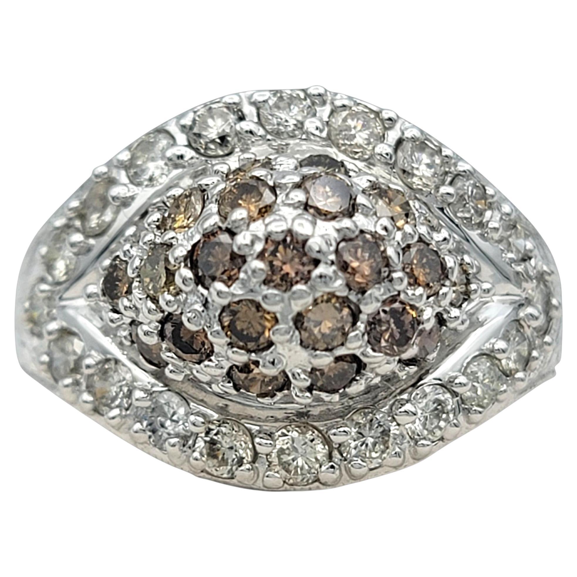 Fancy Brown and White Diamond Graduated Dome Ring in 14 Karat White Gold