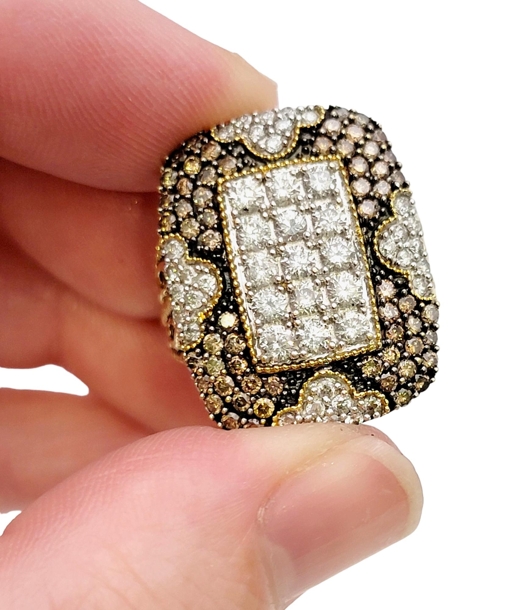 Fancy Brown and White Diamond Tablet Cocktail Ring in Yellow and White 18K Gold  For Sale 6