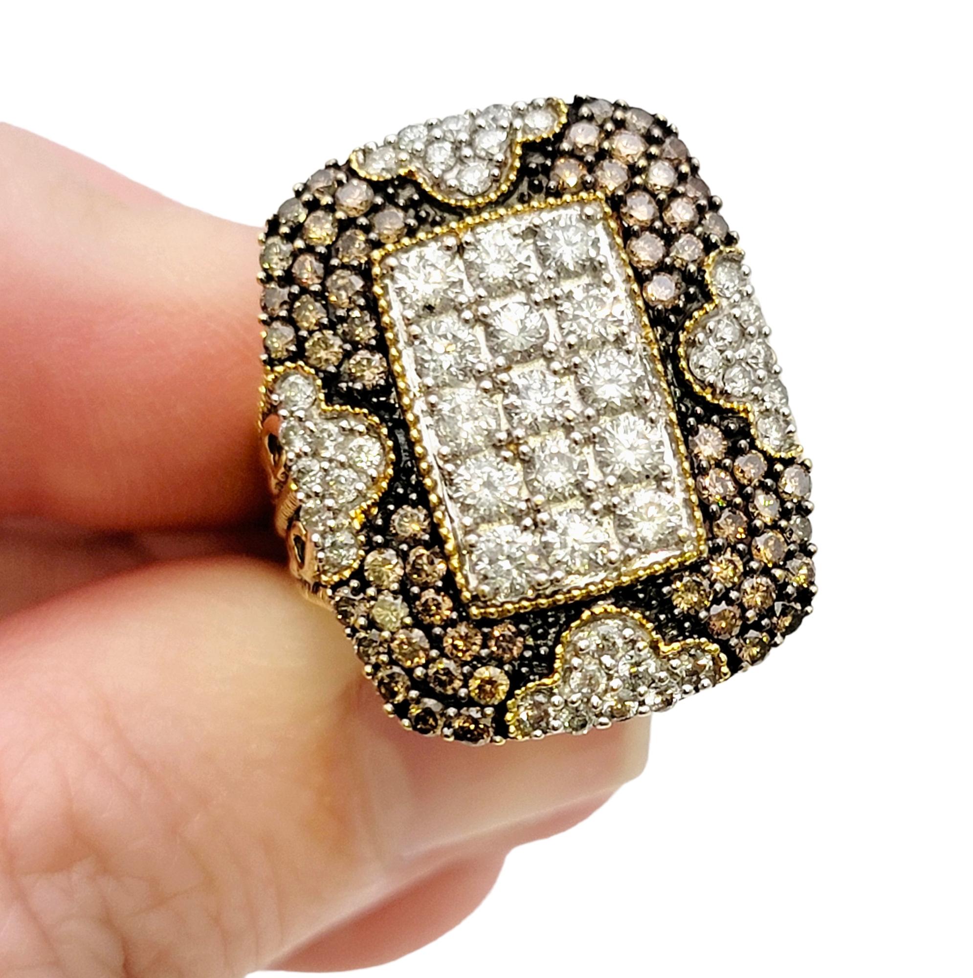Fancy Brown and White Diamond Tablet Cocktail Ring in Yellow and White 18K Gold  For Sale 7
