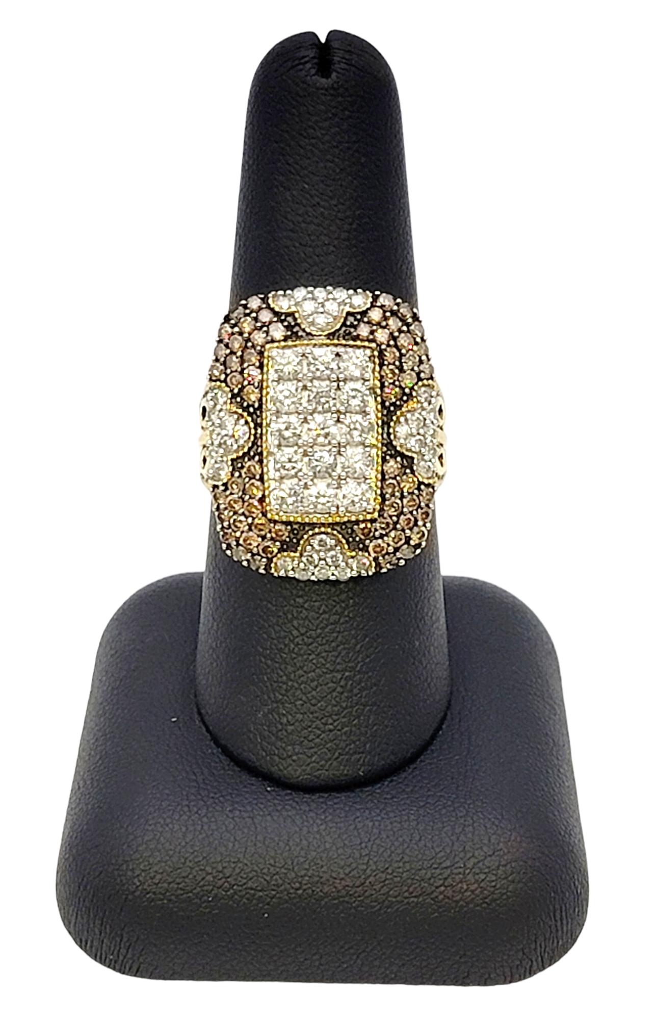 Fancy Brown and White Diamond Tablet Cocktail Ring in Yellow and White 18K Gold  For Sale 8