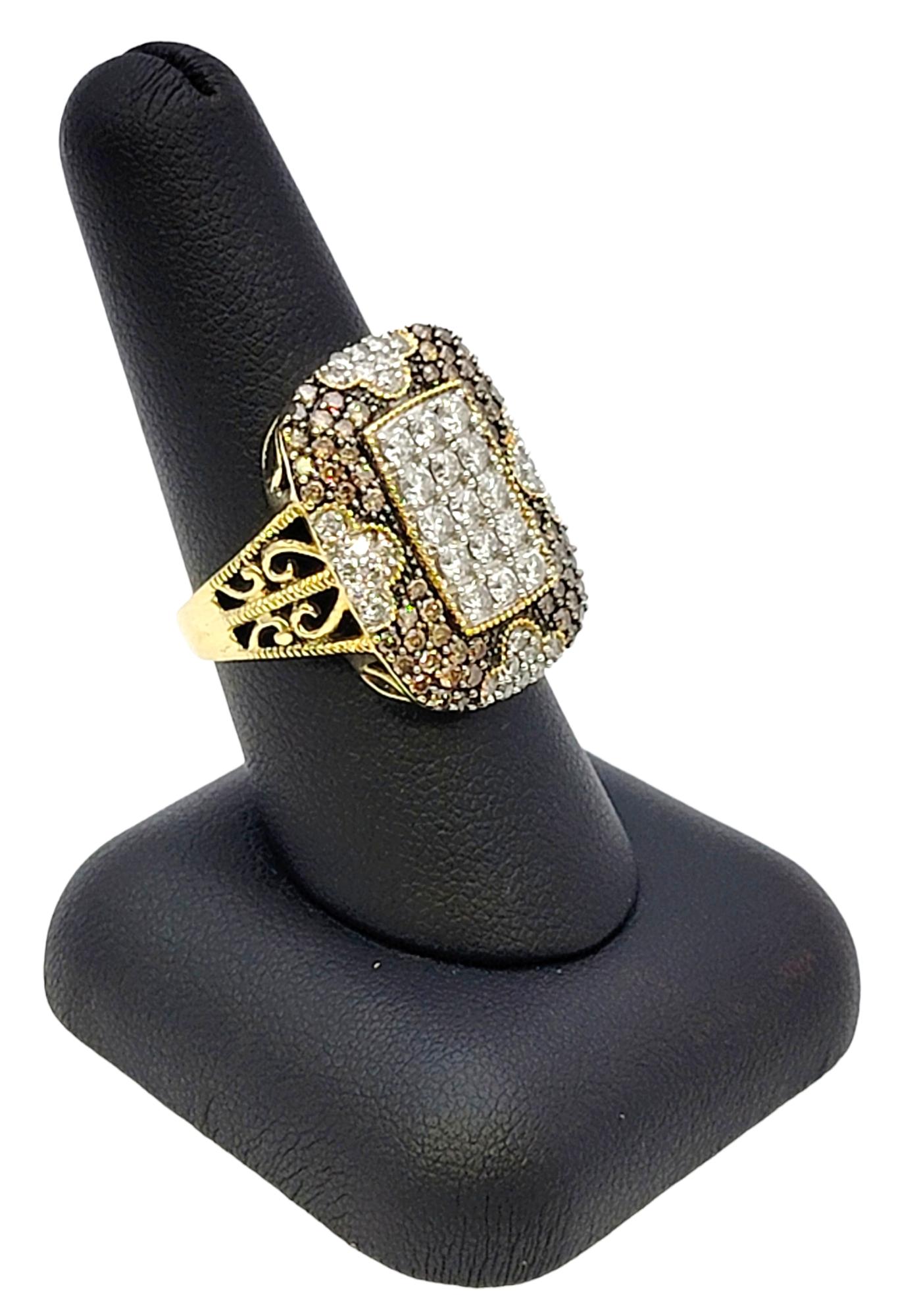 Fancy Brown and White Diamond Tablet Cocktail Ring in Yellow and White 18K Gold  For Sale 9