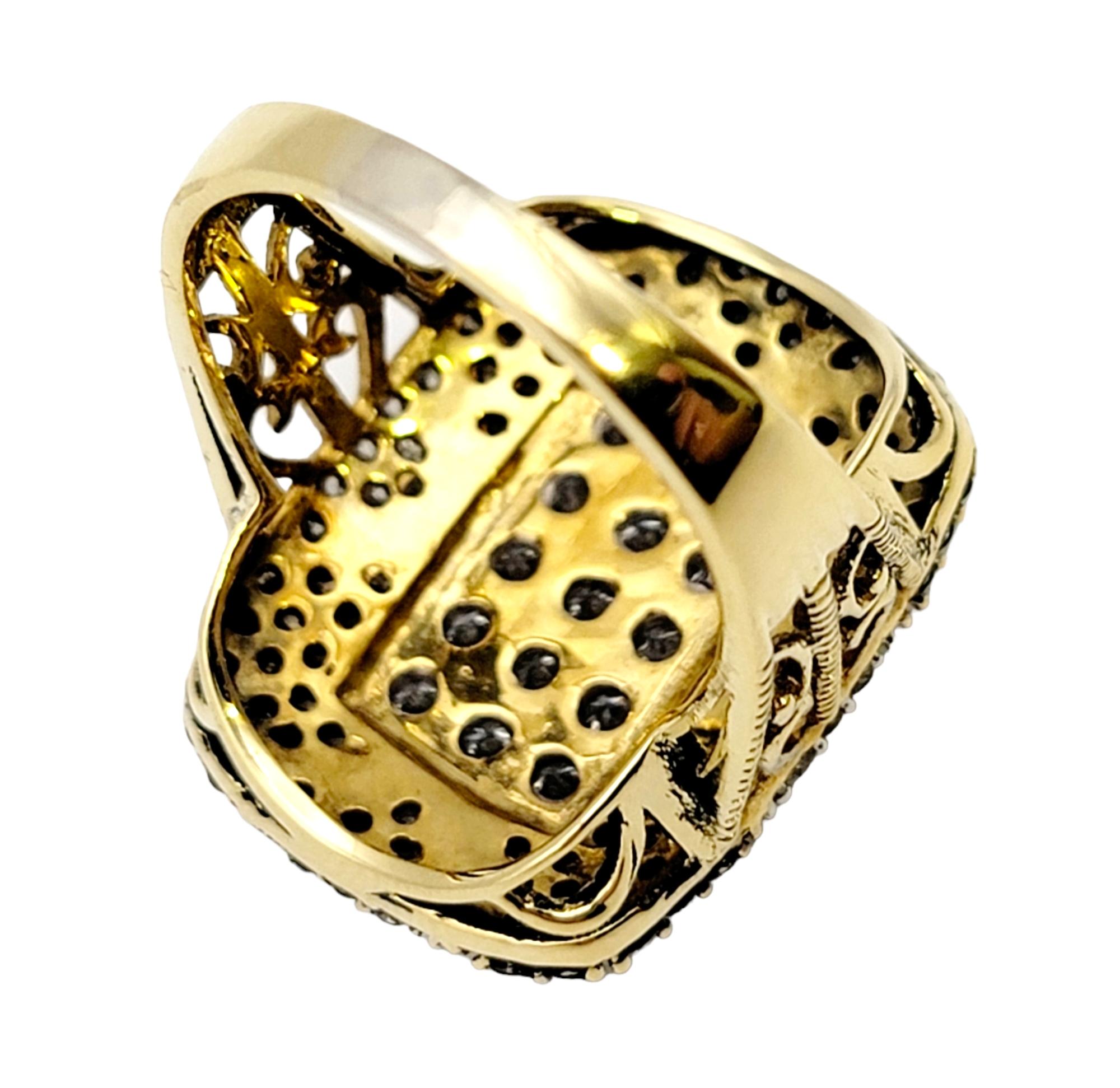 Fancy Brown and White Diamond Tablet Cocktail Ring in Yellow and White 18K Gold  For Sale 1