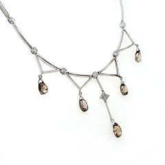 Fancy Brown Diamond Briolette and White Diamond Necklace 18k Gold