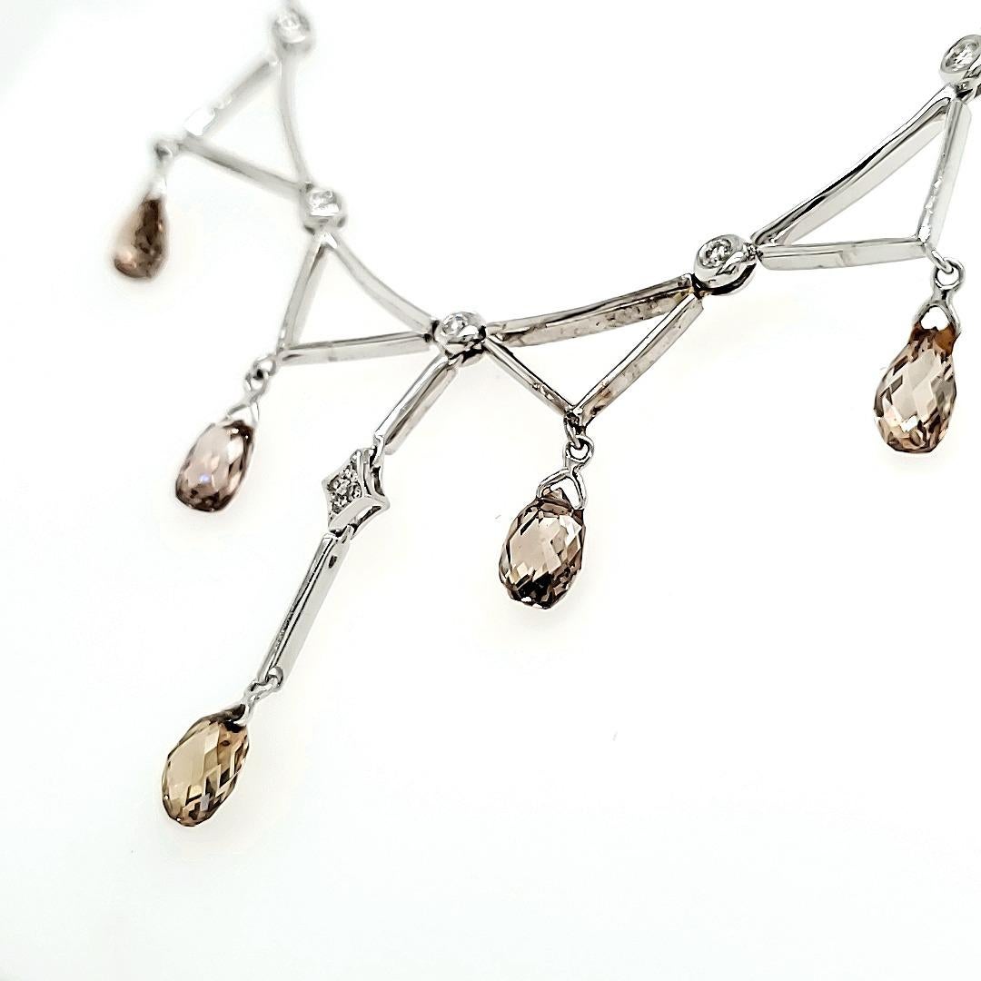 Collar Briolette de Diamantes Marrones de Fantasía y Diamantes Blancos Oro 18k Contemporáneo en venta
