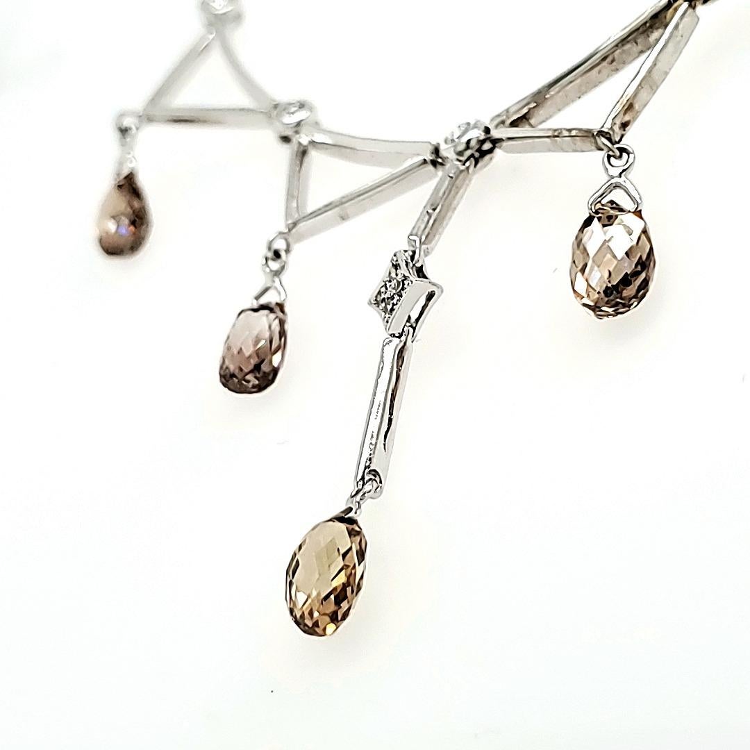 Collar Briolette de Diamantes Marrones de Fantasía y Diamantes Blancos Oro 18k Corte Briolette en venta