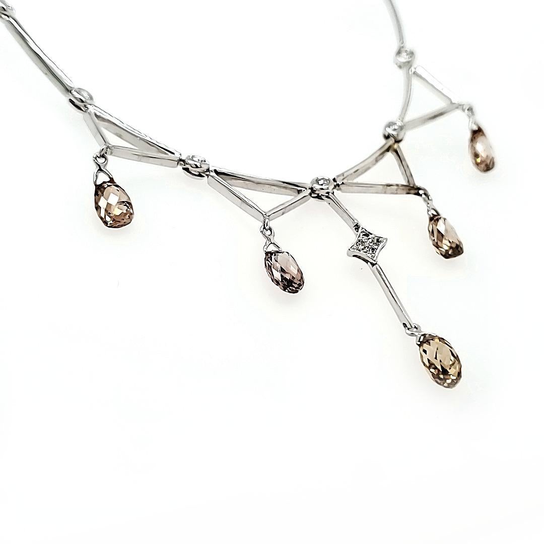 De las mujeres Collar Briolette de Diamantes Marrones de Fantasía y Diamantes Blancos Oro 18k en venta