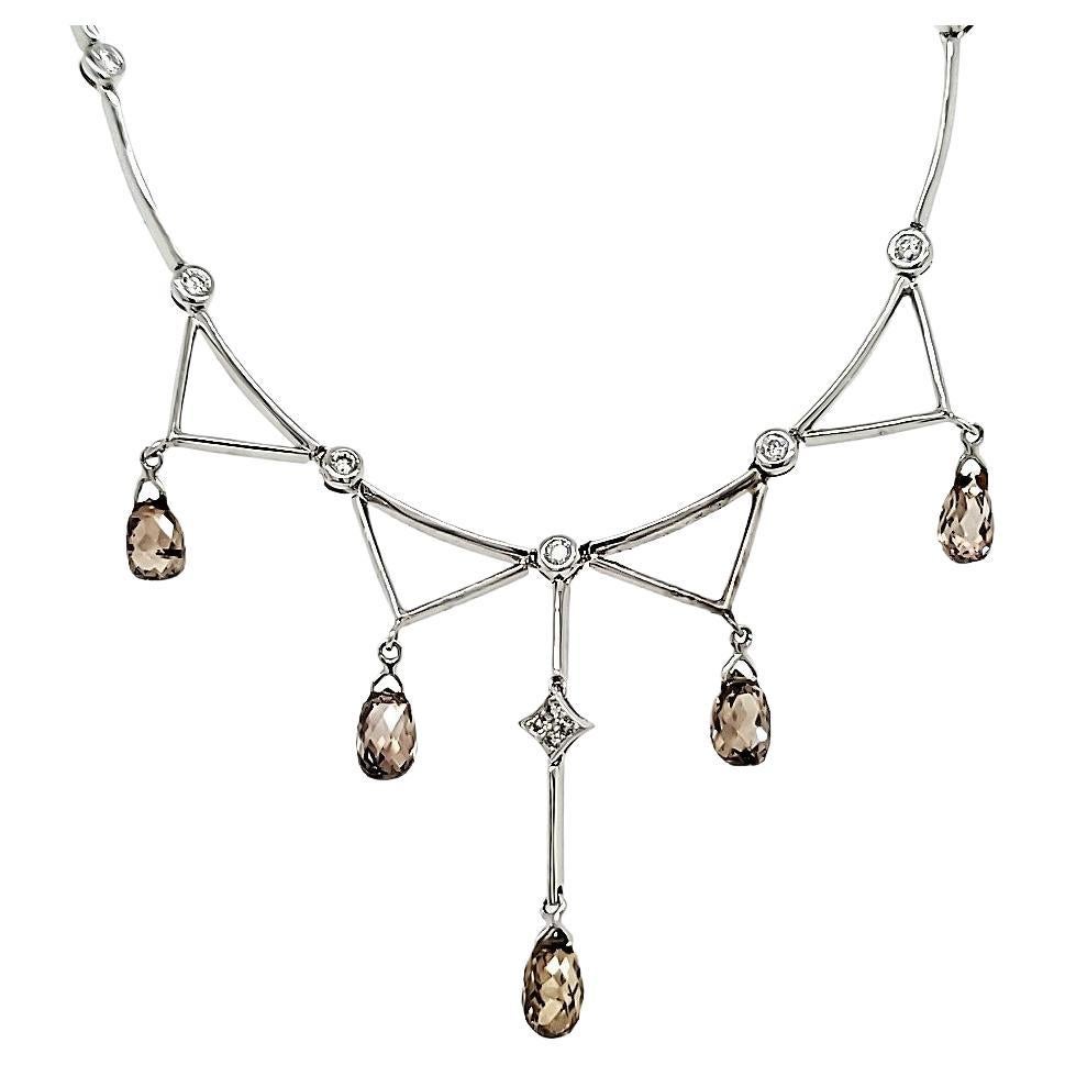 Collar Briolette de Diamantes Marrones de Fantasía y Diamantes Blancos Oro 18k