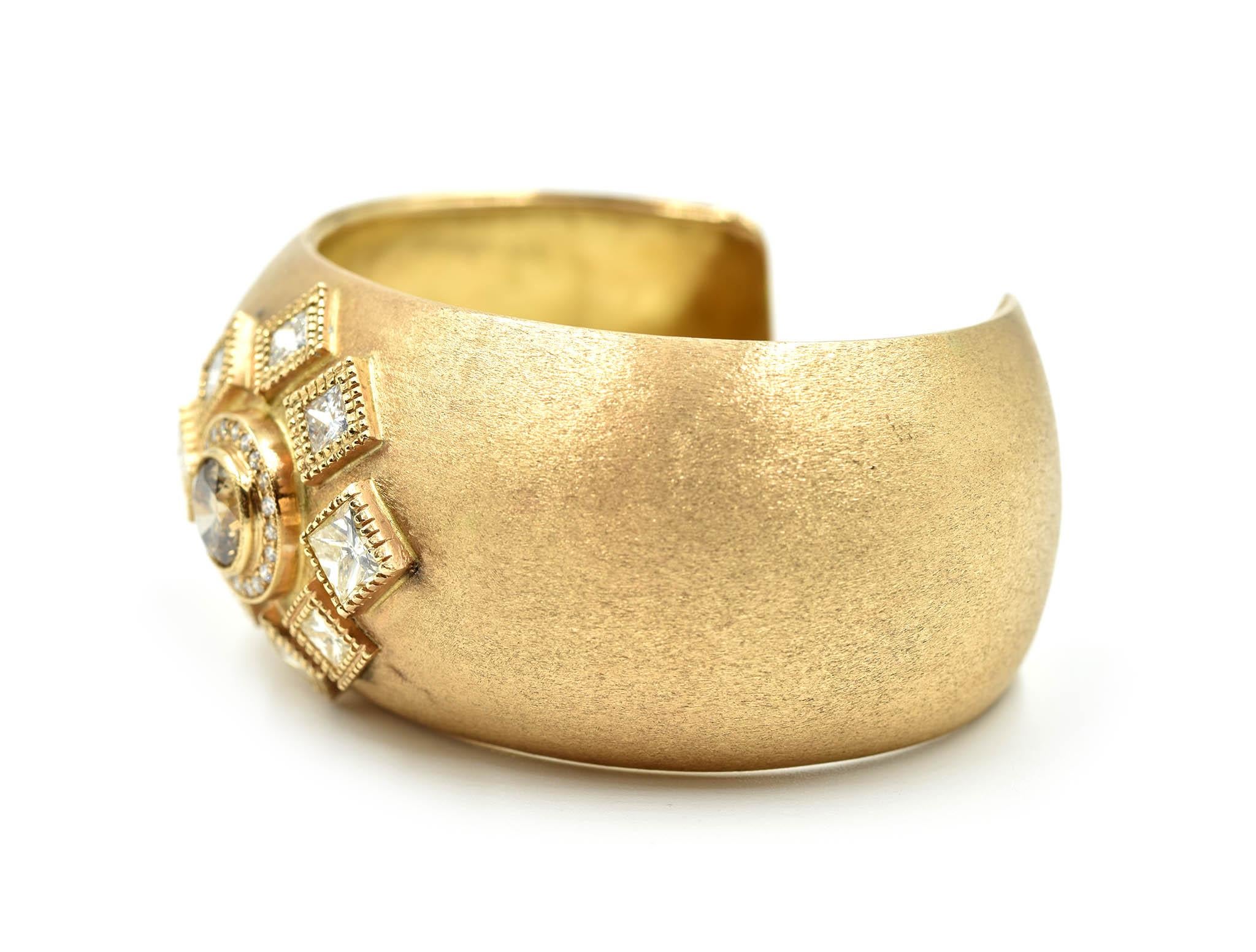 Modern Fancy Brown Diamond Cuff Bracelet