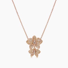 Fancy & Brown Diamond Floral Petals 18K Rose Gold Butterfly Pendant Necklace