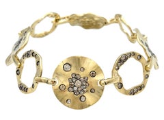 Fancy Brown Diamond Hammered Disc Link Armband aus 14 Karat Gelbgold