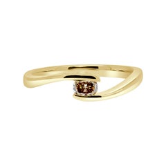 Fancy Brown Oval Cut Diamond Set in 18 Karat Yellow Gold Bypass Design Ring