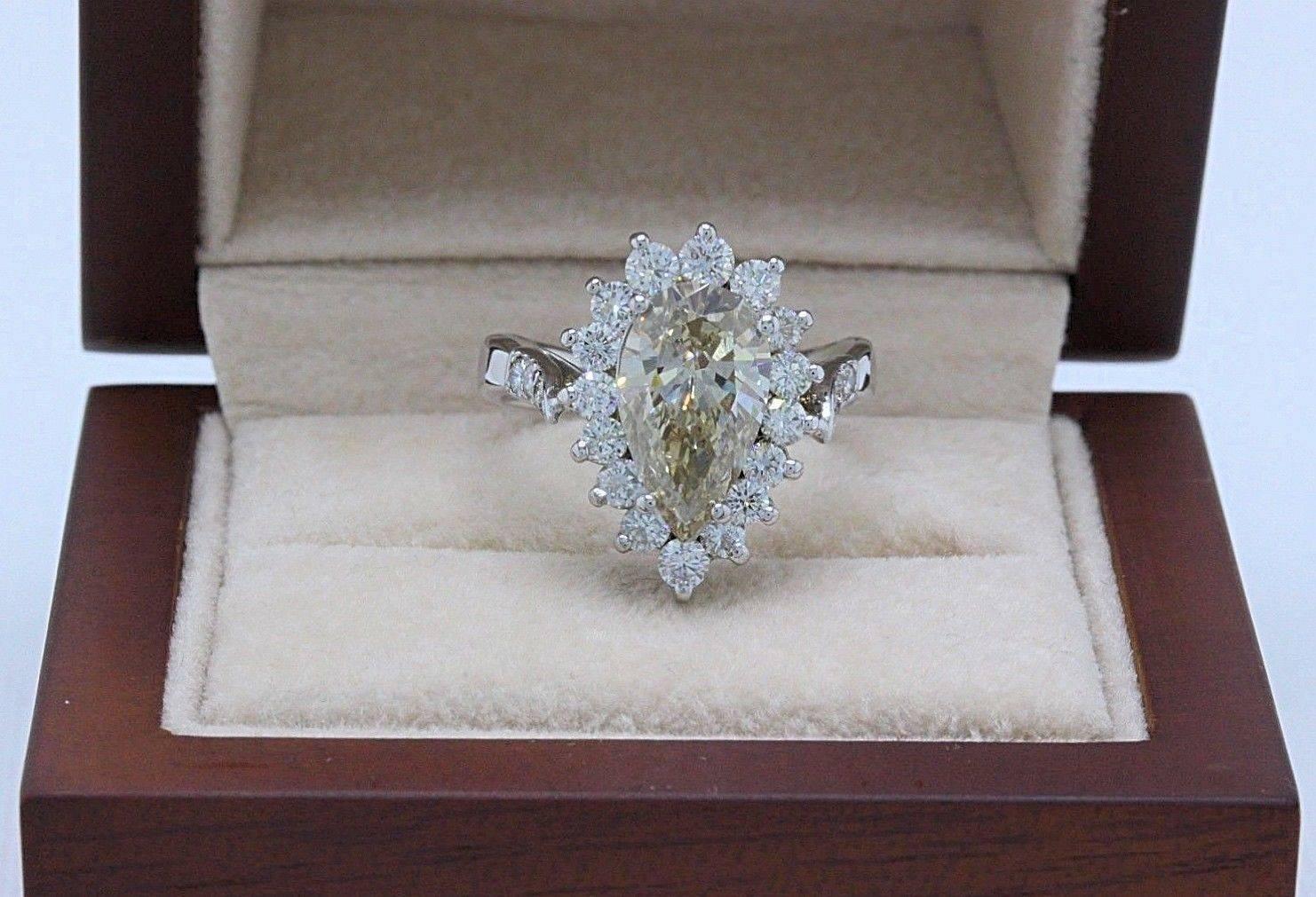 Fancy Brown Pear Shape 3.80 Carat Diamond Engagement Ring in 14 Karat White Gold 4